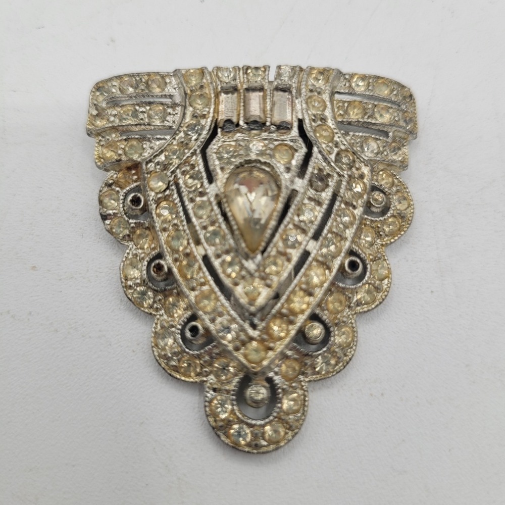 Vintage Rhinestone Art Deco Sparkling Triangular Dress/Fur Clip Mint‎ Condition